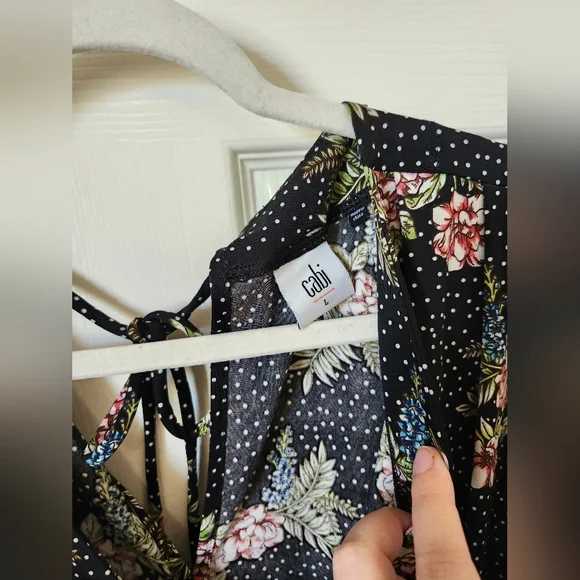 CAbi Black Pink Floral Polka Dot Jumpsuit W Pockets L - Picture 6 of 9